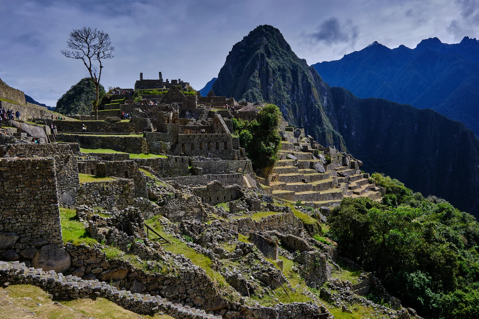 Machu Picchu citadel and agricultural terraces, with Huayna Picchu in the background