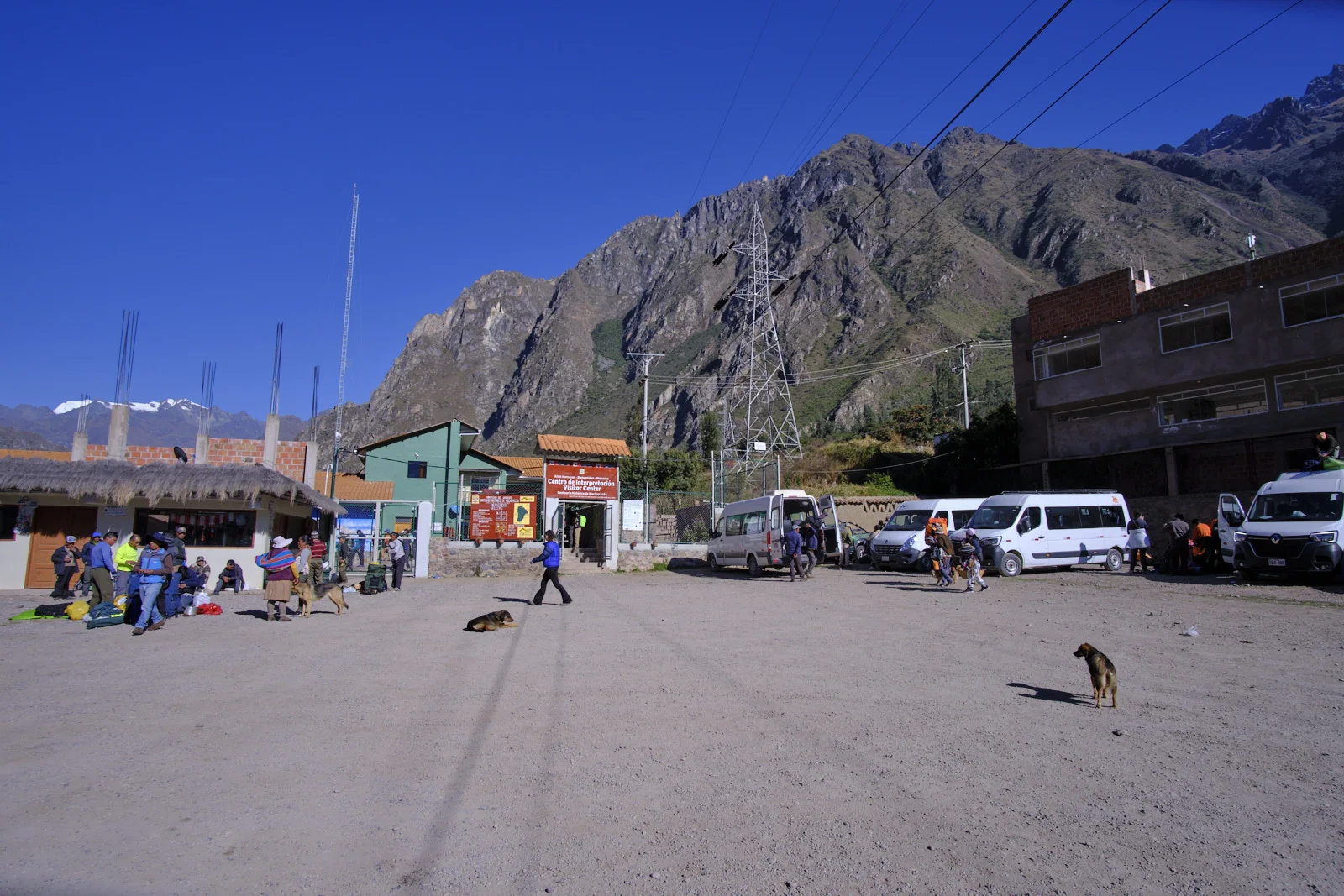 Piscacucho (Km 82) Inca Trail trailhead and visitor center, with the Urubamba canyon walls behind