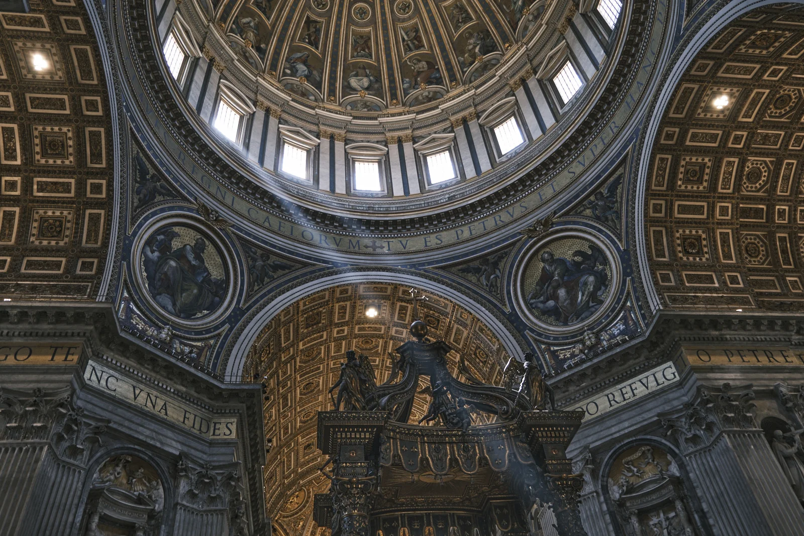Looking up past Bernini’s baldacchino into St. Peter’s dome