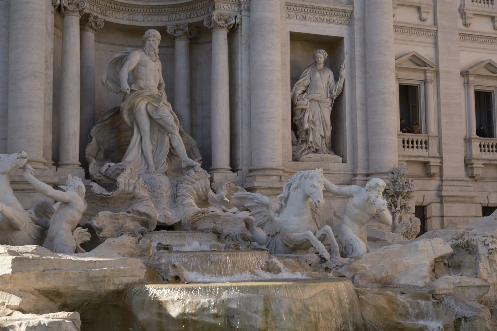 Detail of Oceanus and a triton with seahorse on the Trevi Fountain