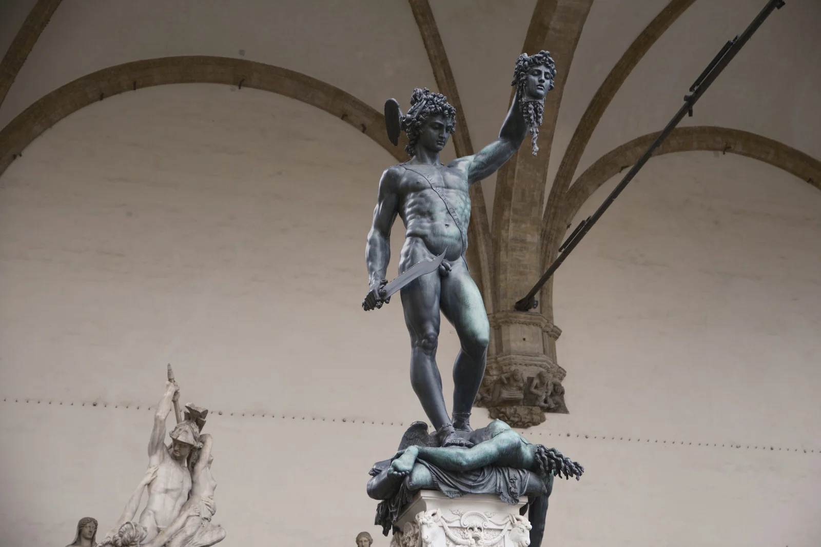 Cellini’s bronze Perseus holding Medusa’s head in the Loggia dei Lanzi