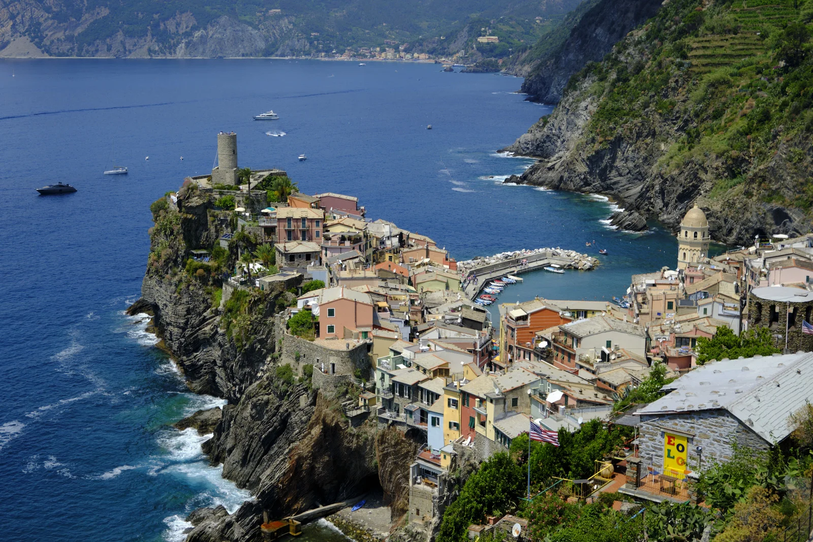 Aerial view of Vernazza on its peninsula