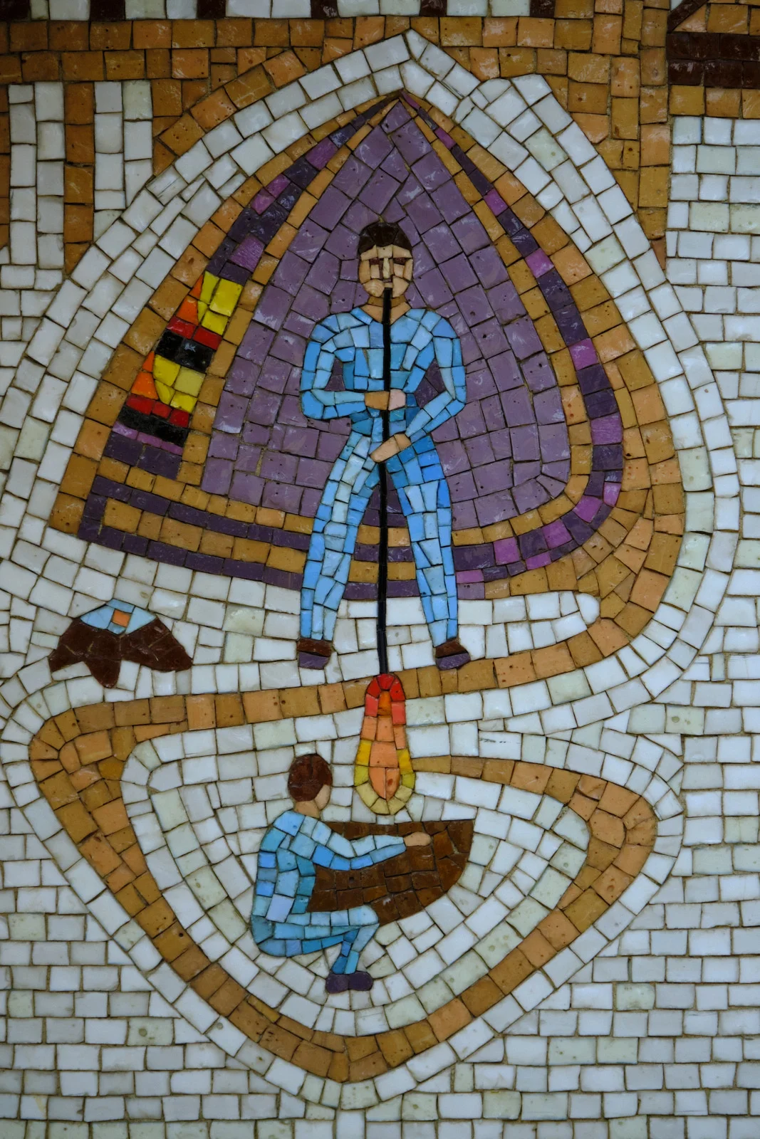 Mosaic of two workers at a glass furnace