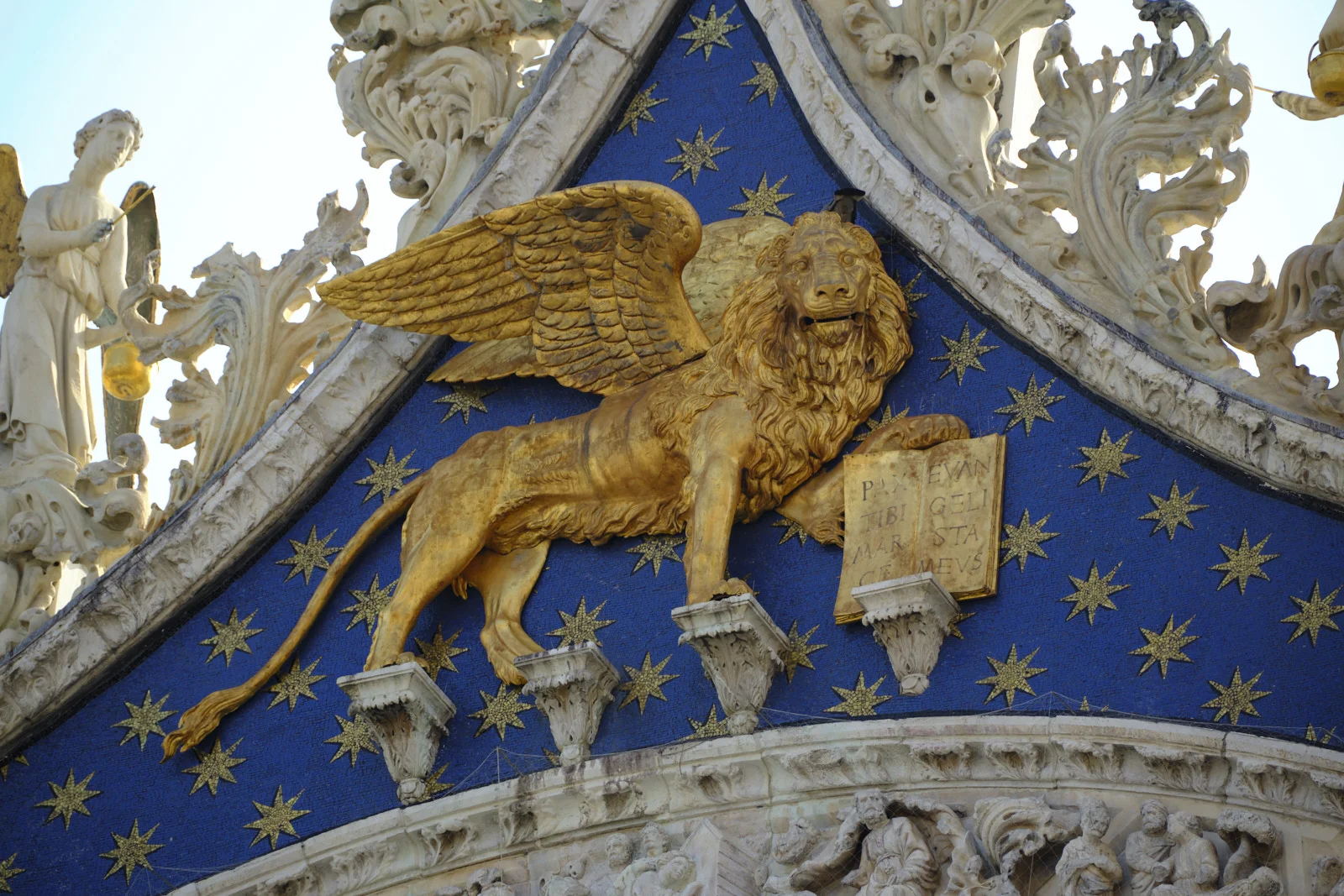Golden winged lion on a blue starry mosaic, St. Mark’s Basilica