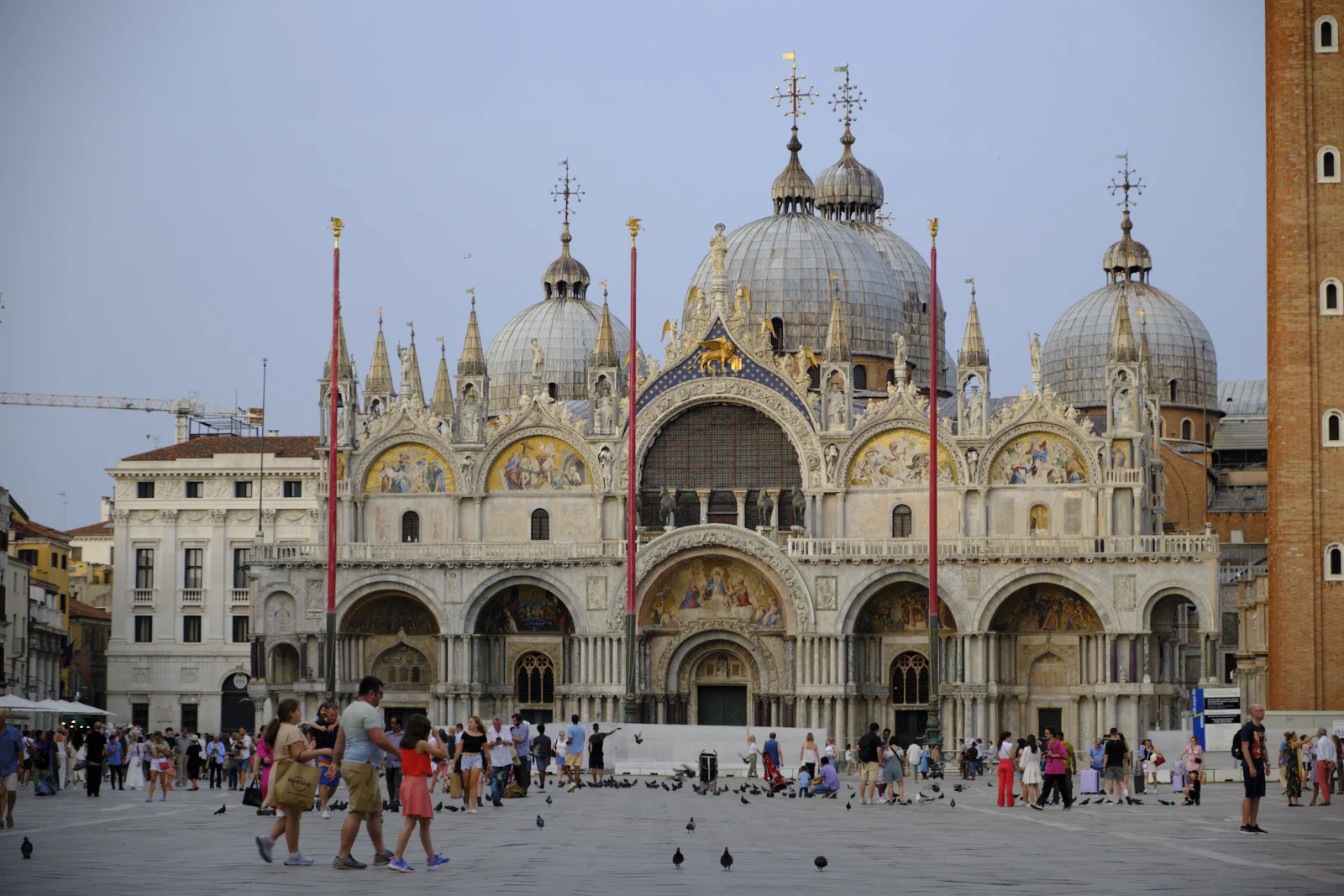 West façade of St. Mark’s Basilica from Piazza San Marco at dusk