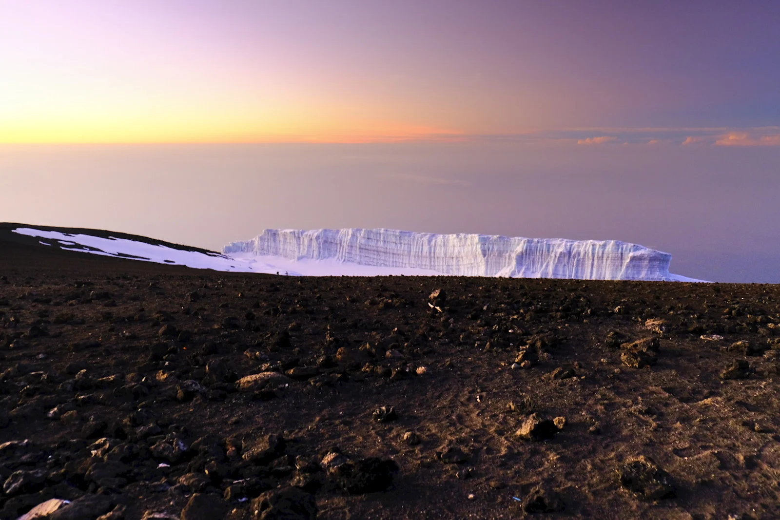 Ice wall of the Furtwängler Glacier at sunrise