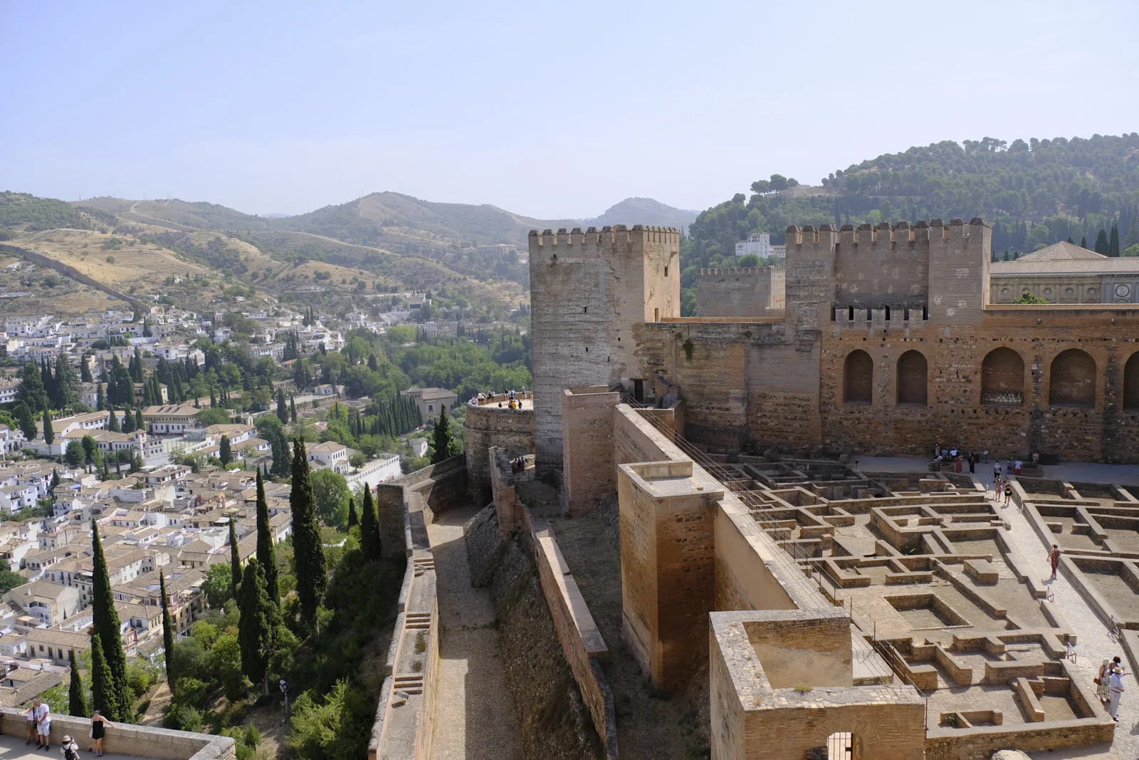 The Alcazaba in Granada, with Torre del Homenaje and the ruins of the military quarter above the city.