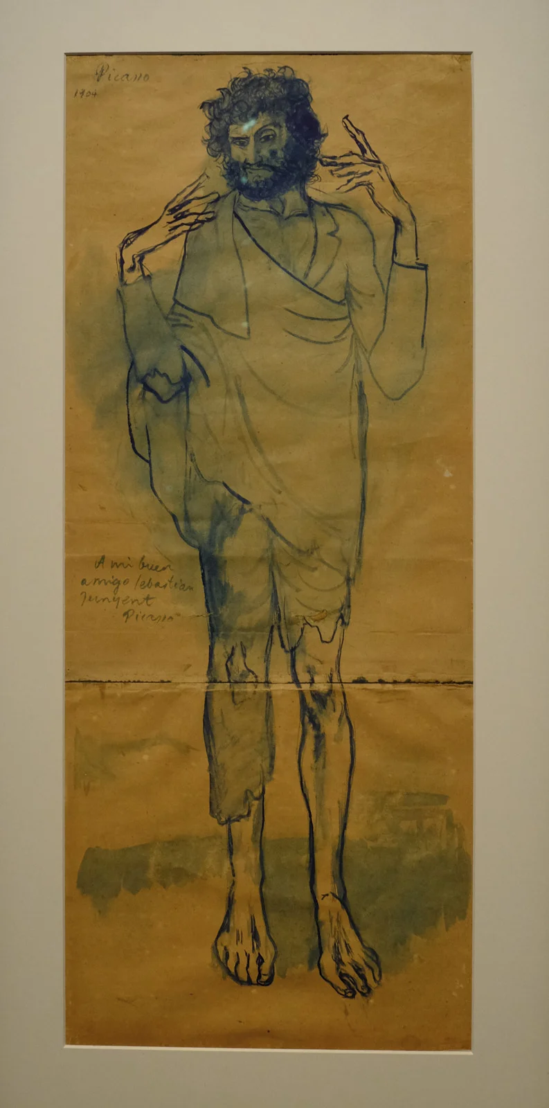 Picasso's watercolor The Madman, a standing bearded man dedicated to Sebastià Junyent, is in the Museu Picasso in Barcelona.