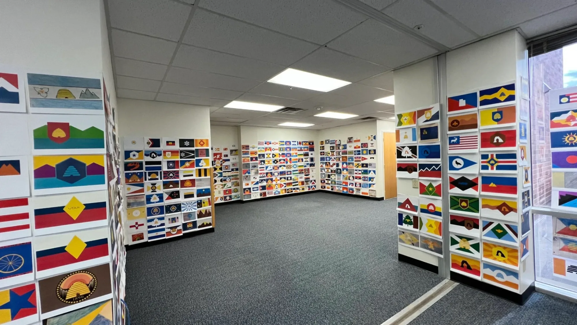 Capitol room of printed flags