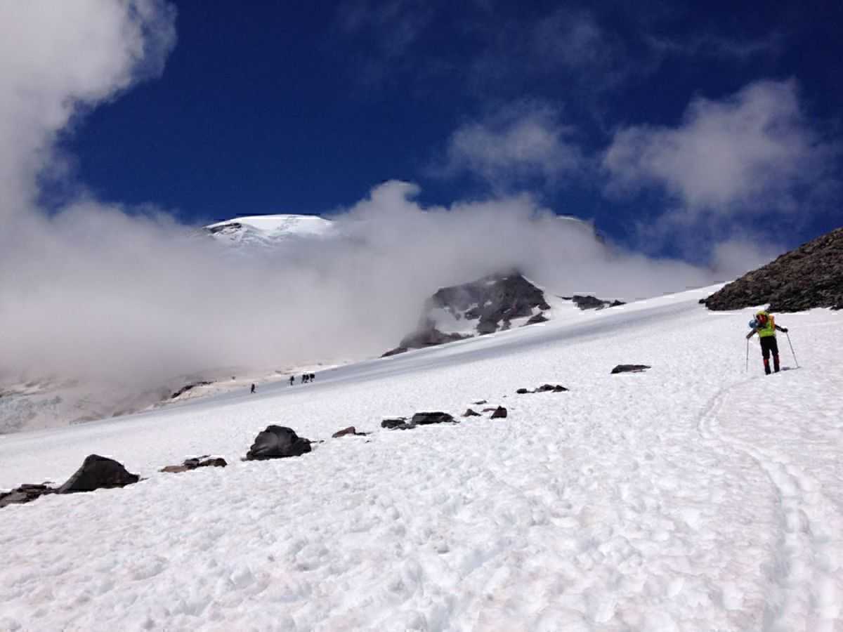 Hiking up the Muir Snowfield